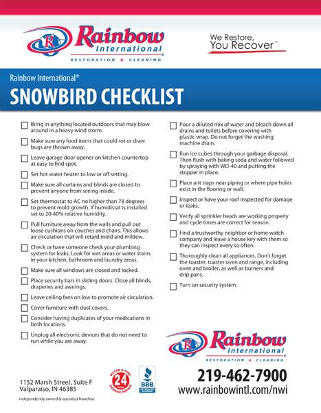 Printable Snowbird Checklist